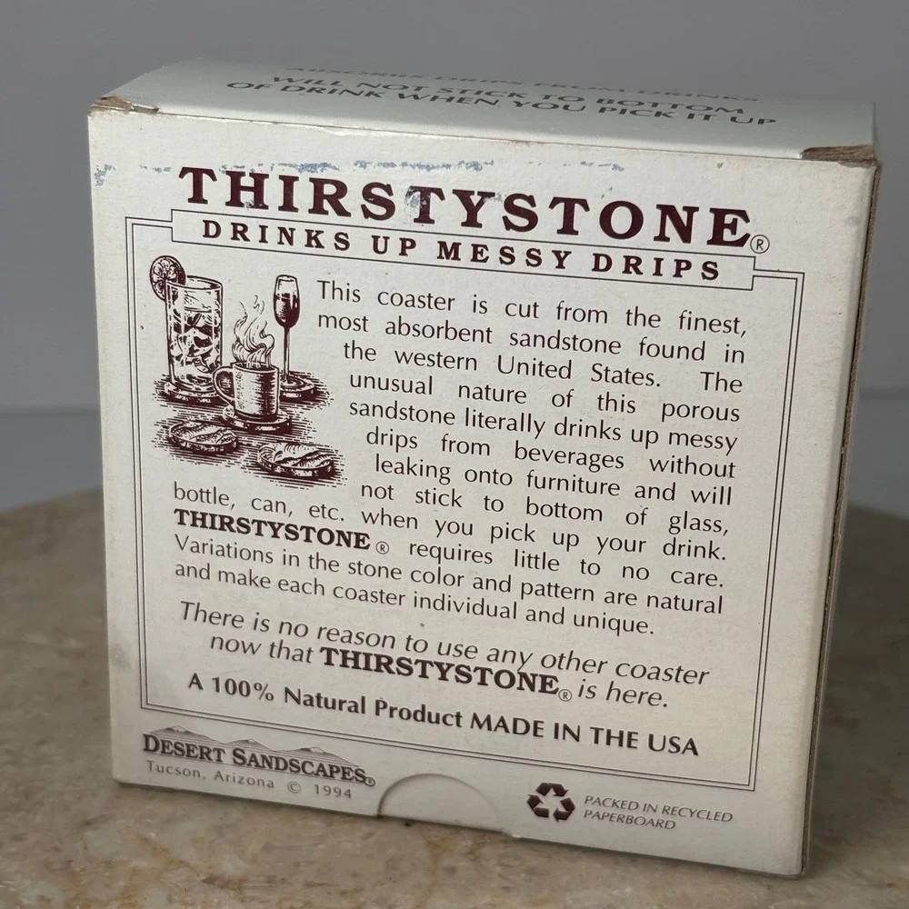 Thirstystone Sandstone Coasters Set of‎ 4 Tan Country Kitchen Teapot Plaid 1994
